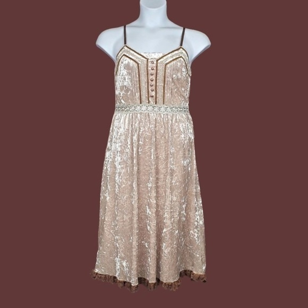 Hazel Womens Sleeveless Tan Velvet Lace Midi Dress Size S NWT